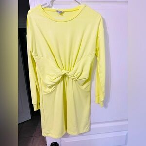 Habitual girls, yellow glittery twist front long sleeve tunic, top mini dress